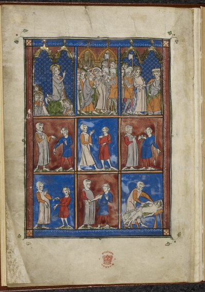 Sloane MS 1977 fol.5v Ni miniaturer, der viser bibelske og medicinske scener, Chirurgia af French School