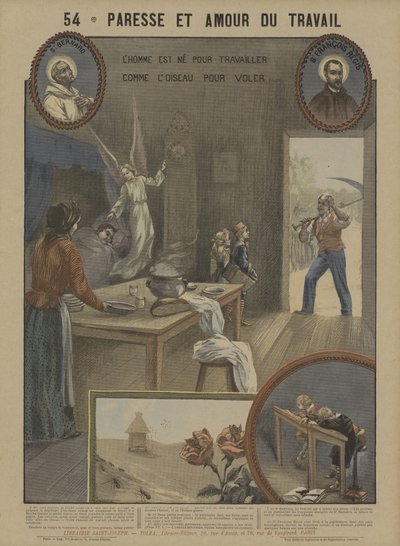 Dovendyr og flid (farve litho) af French School