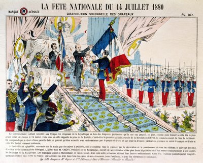 Højtidelig uddeling af flag i Longchamp af præsident Jules Grevy (1807-91), 14. juli 1880, 1880 af French School
