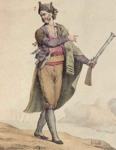 Spansk smugler fra Cadiz-området, 1815, indgraveret af Langlume (1800-tallet) af French School