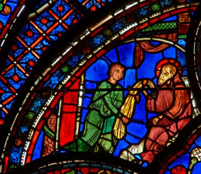 Sankt Antonius: giver sin kappe til en discipel (w30b) af French School