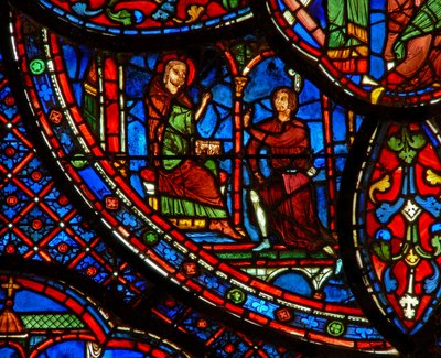 Sankt Antonius: taler med en mand (w30b) af French School