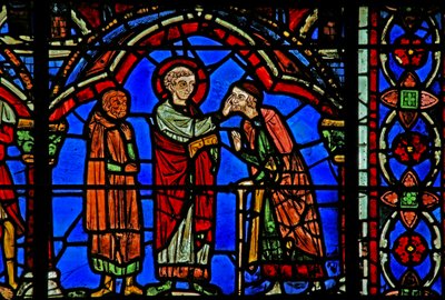 St Cheron-vindue: helbreder en blind person (w15) af French School