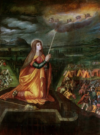 St. Genevieve beder om at afværge Attilas og hans Hunners komme af French School