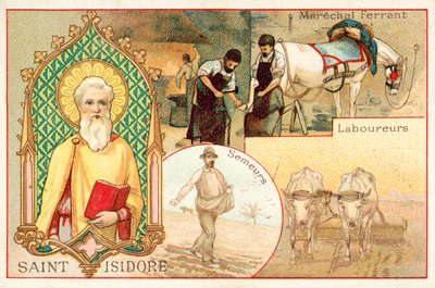 Sankt Isidore, skytshelgen for bønder og daglejere (chromolitho) af French School