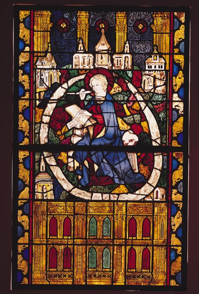 Johannes evangelisten skriver Apokalypsen, Pariserskolen, ca. 1350 af French School