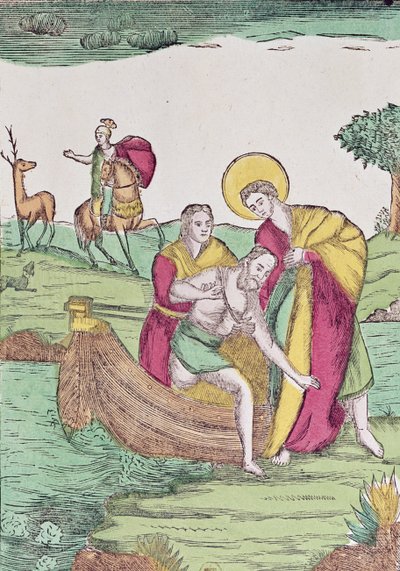 St. Julian the Hospitaller hjælper en rejsende over en flod af French School
