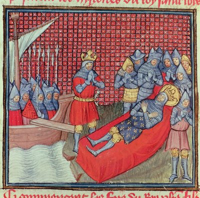 St. Louis dør af pesten den 25. august 1270 under korstoget mod Tunis, fra manuskriptet 