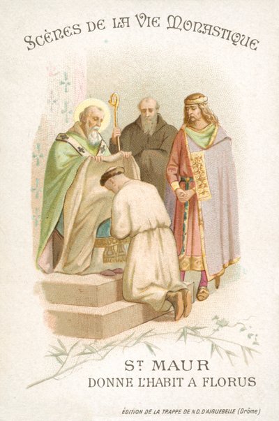 St Maurus giver Florus sin vane (chromolith) af French School