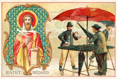 St Medardus, skytshelgen for vejret (chromolitho) af French School