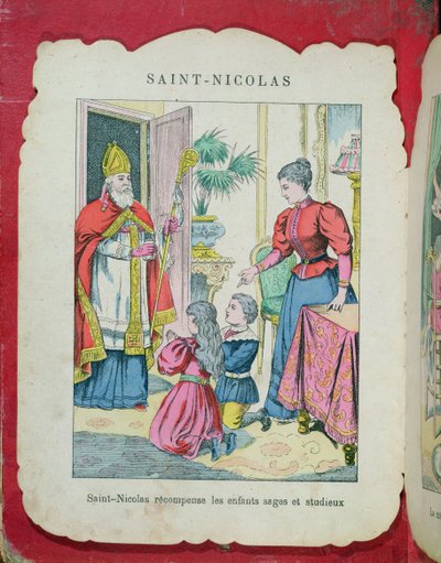 St. Nicholas besøger de velopdragne og flittige børn, ca. 1880 af French School