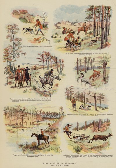 Hjortejagt i Normandiet (farve litho) af French School