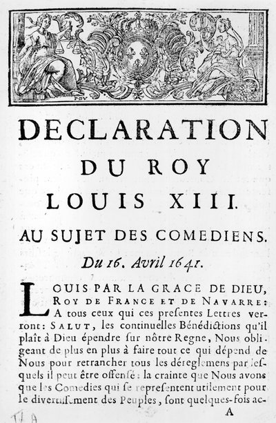 Udtalelse af Ludvig XIII (1601-43) om komikerne, 16. april 1641 af French School