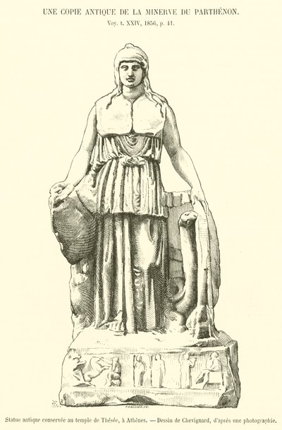 Statue antik conservee au temple de Thesee, en Athenes (gravering) af French School