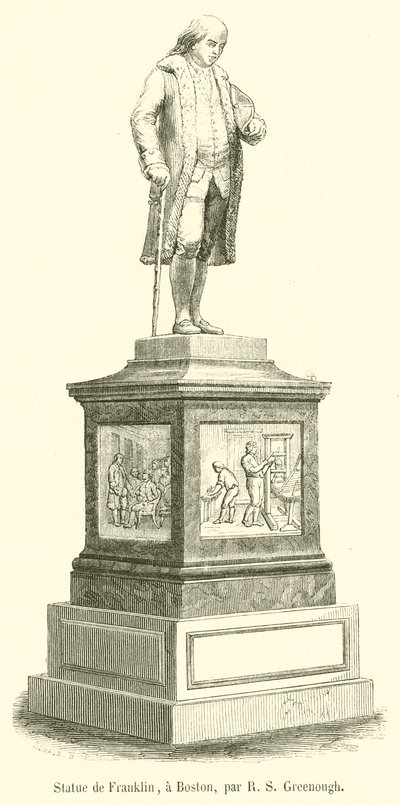 Statue de Franklin, en Boston (gravering) af French School
