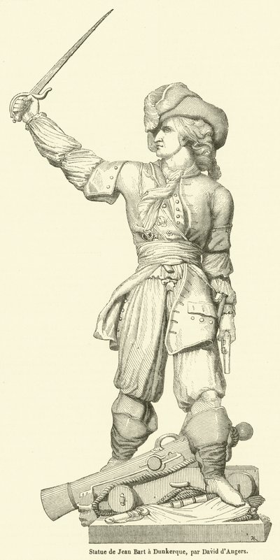Statue af Jean Bart i Dunkerque (kobberstik) af French School