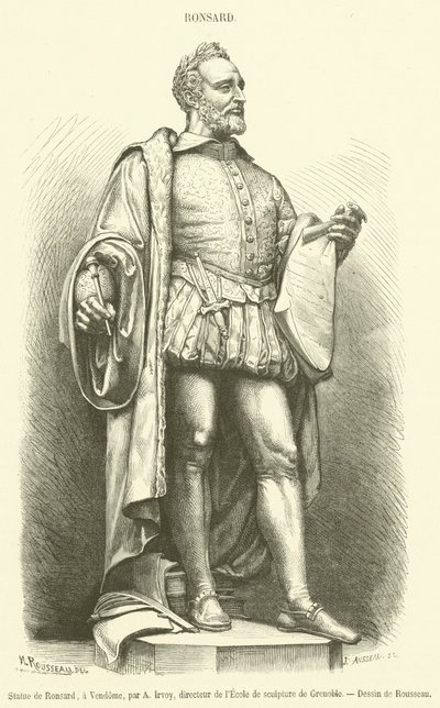 Statue af Ronsard, i Vendome (gravering) af French School