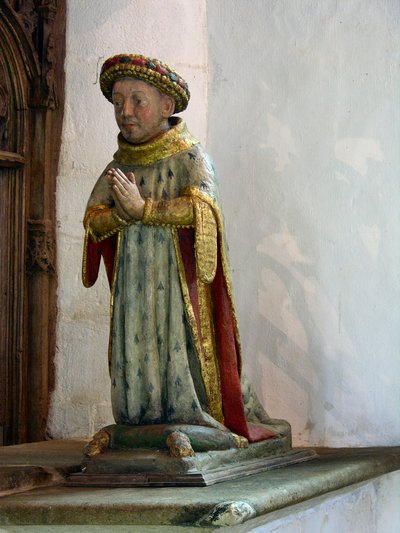 Statue af Jean V, hertug af Bretagne (polykromt træ) af French School
