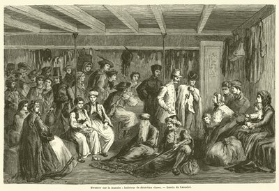 Dampskib på Donau, 2. klasses interiør (gravering) af French School