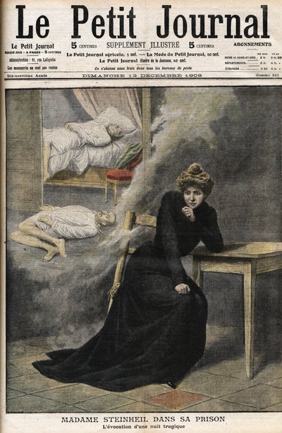 Steinheil-sag: Marguerite Steinheil (1869-1954) i sit fængsel - Le Petit Journal, december 1908 (gravering) af French School