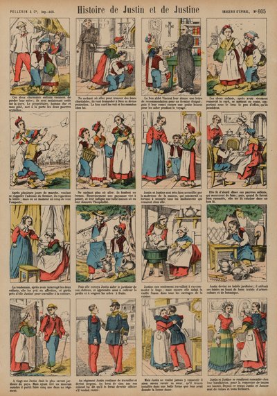 Historien om Justin og Justine (farvet gravering) af French School