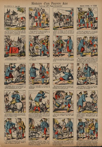 Historien om et fattigt æsel (farvet indgravering) af French School