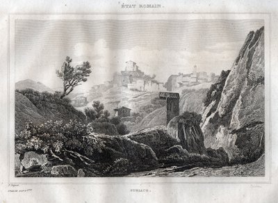 Subiaco Lazio i hovedstadsbyen Rom - Indgravering fra "" Det maleriske Italien"" af M. de Norvins, Ch. Nodier 1834-1836. af French School