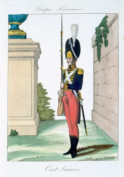 Swiss Centurian, fra Troupes Francaises, pub. i Basset, Paris, ca. 1790 af French School