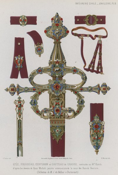 Sværd, skede, bælte og jagtkniv af French School