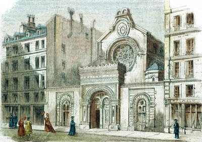 Synagoge på Rue de la Victoire, Paris, ca. 1880 (farvegravering) af French School