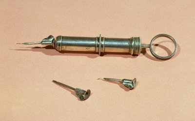 Sprøjte opfundet af Charles-Gabriel Pravaz (1791-1853) i 1853 med forskellige nåle af French School