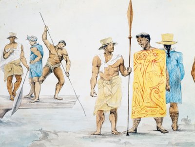 Tahitianske høvdinge, der går ombord på Coquille, designet af Jules-Louis Lejeune, baseret på Voyage around world af French School