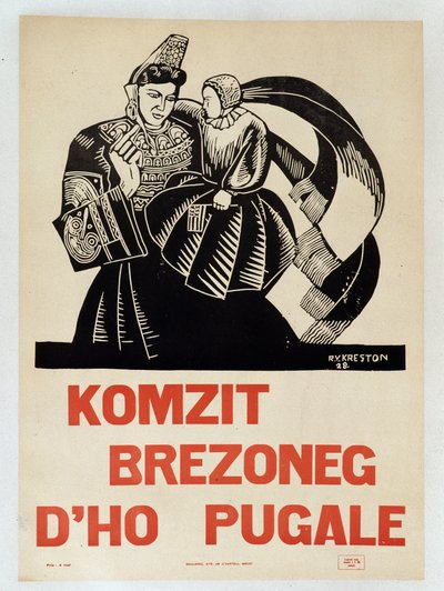 Tal bretonsk til dine børn - Plakat med propaganda på bretonsk, der opfordrer bretonere til at bevare deres regionale sprog af French School