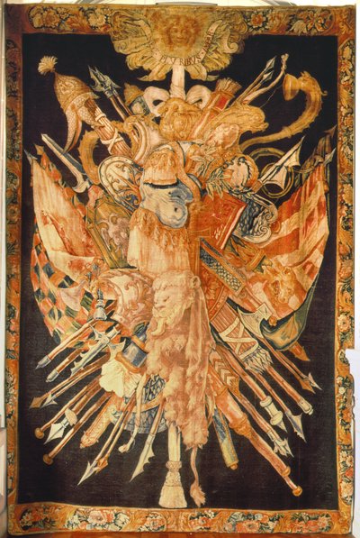 Gobelin af krigstrofæer (tekstil) af French School