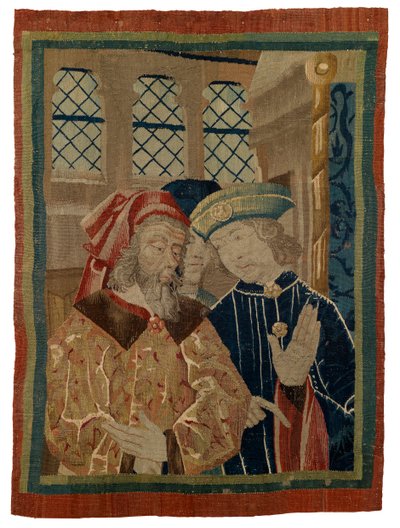 Gobelin fragment forestillende tre figurer af French School