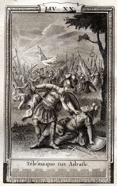 Telemaque dræber Adraste - indgravering af 1798 af Monnet i "Les Aventures de Telemaque, fils d