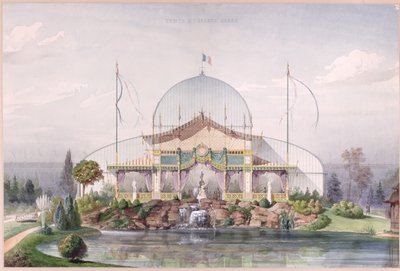 Telt og stort drivhus i universaludstillingens have i Paris i 1867 (akvarel på papir) af French School
