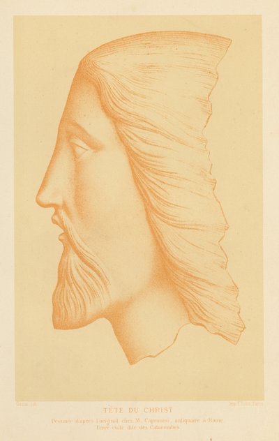 Terracotta hoved af Jesus Kristus (chromolitho) af French School