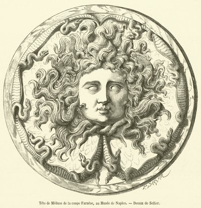Head of Medusa fra Farnese Cup, på Museum of Napoli (gravering) af French School