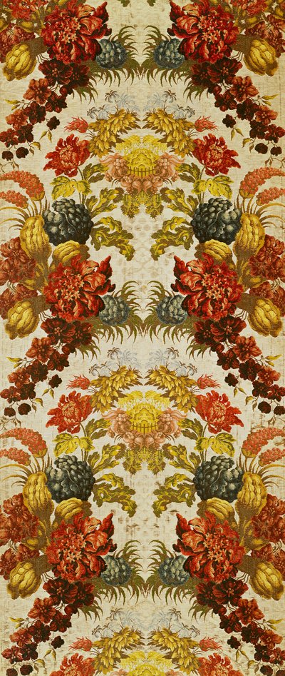 Tekstil med et gentaget blomstermønster, Lyon værksted, ca. 1740 (silkebrokade) af French School