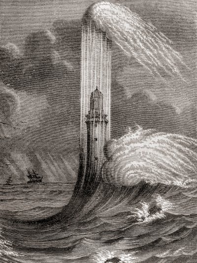 Eddystone Lighthouse fra det 18. århundrede, bygget af John Rudyard, Eddystone Rocks, nær Rame Head, England, fra 