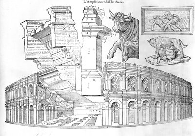 The Arena of Nimes, illustration fra Discours historial de lantique et illustre cite de Nismes af Jean Poldo dAlbenas, udgivet i 1560 af French School