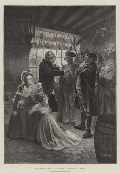 Arrestationen af Ludvig XVI og Marie Antoinette i Varennes af French School