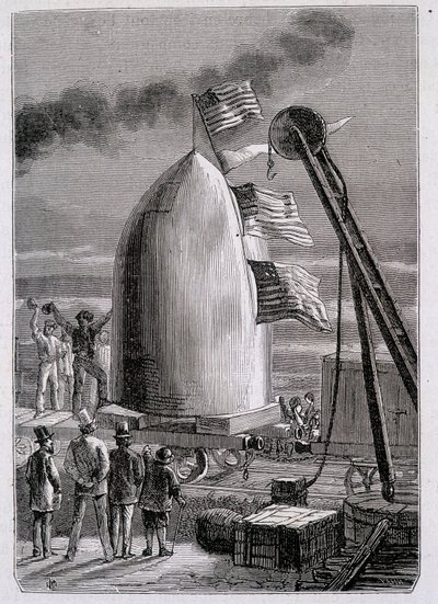 Projektilets ankomst til Stone-Hill - i "Fra Jord til Måne" af Jules Verne af French School
