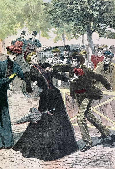 Mordet på Elizabeth (1837-98) Kejserinde af Østrig af Luccheni, 10. september 1898, illustration fra Le Pelerin, 1898 (farvestik) af French School