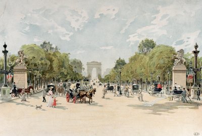 Avenue des Champs-Elysees, ca. 1895 (wc på papir) af French School