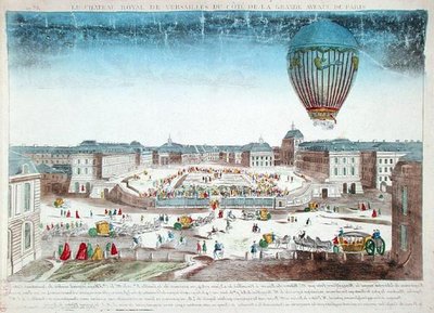 Francois Pilatre de Roziers ballonrejse (1754-96) over Chateau de Versailles, 23. juni af French School