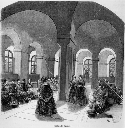 Badeværelset ved Institut for Unge Blinde, i Tableau de Paris af Edmond Texier, udgivet i 1852 af French School