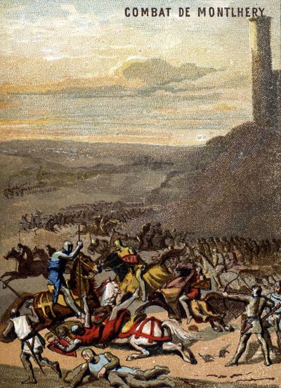 Slaget ved Montlhery (1227): Kongerigerne og feodalitten - Blanche de Castille, regente af sin søn Ludvig IX. modvirker oprøret fra den store feudal. Chromolithography of the Series "" Patriotic Education through Image "". af French School