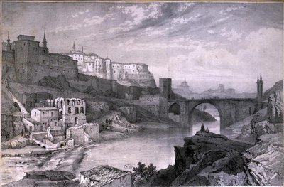 Broen ved Alcantara, Toledo (blyant på papir) af French School